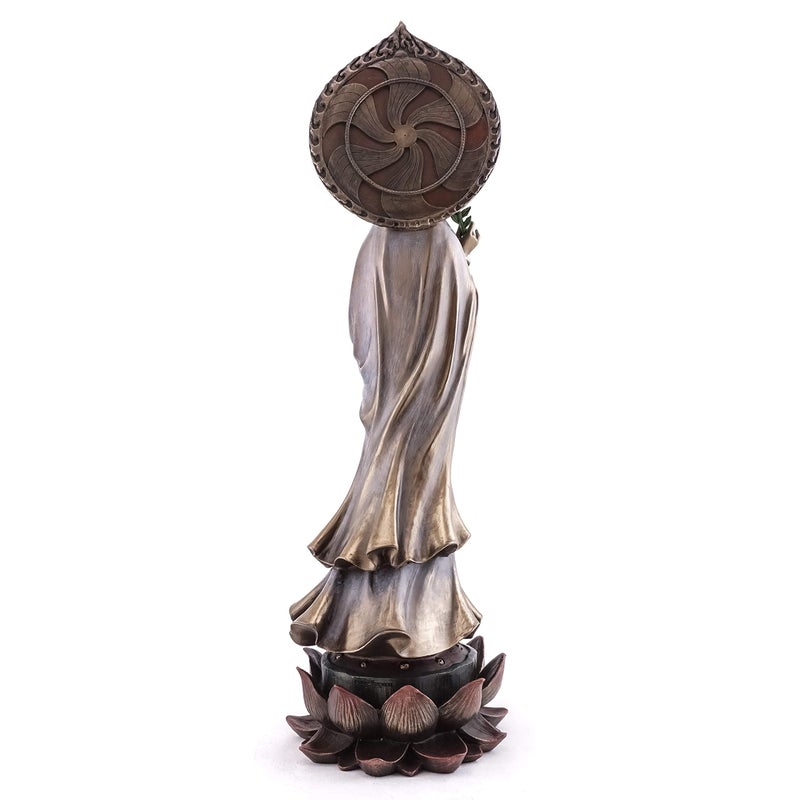 Top Collection Guan Yin Statue Standing on Lotus Pedestal- Quan Yin East Asian Goddess of Compassion and Mercy Sculpture in Premium Cold Cast Bronze - 16.75-Inch Collectible Meditating Buddha Figurine - Image 3